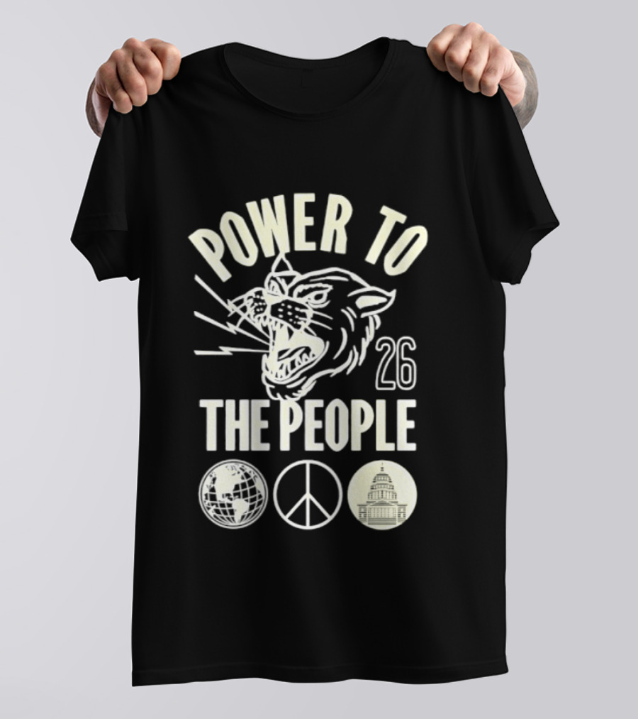 Power To The People 26 Roaring Panther Globe Peace Sign T-Shirt