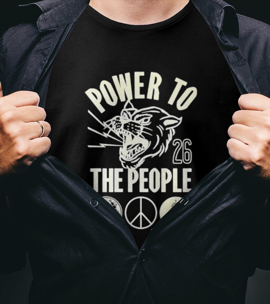 Power To The People 26 Roaring Panther Globe Peace Sign T-Shirt