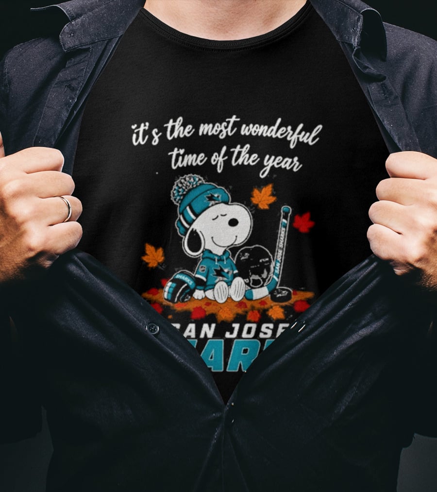 San Jose Sharks Snoopy Autumn Hockey It's The Most Wonderful Time Of The Year T-Shirt