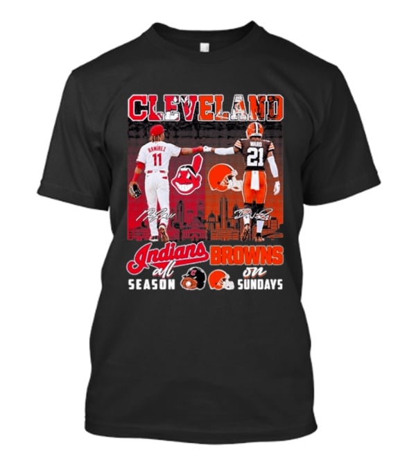 Cleveland José Ramírez Fist Bump Denzel Ward Indians All Season Browns On Sundays City Skyline T-Shirt