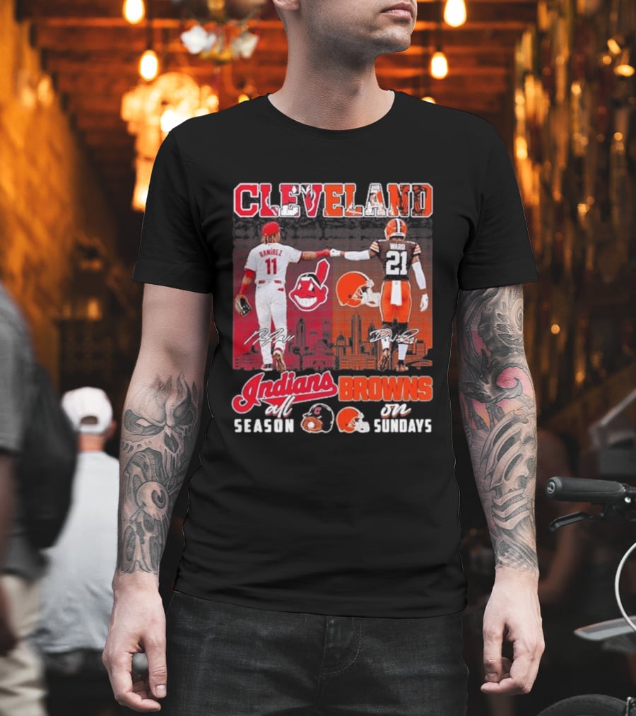 Cleveland José Ramírez Fist Bump Denzel Ward Indians All Season Browns On Sundays City Skyline T-Shirt