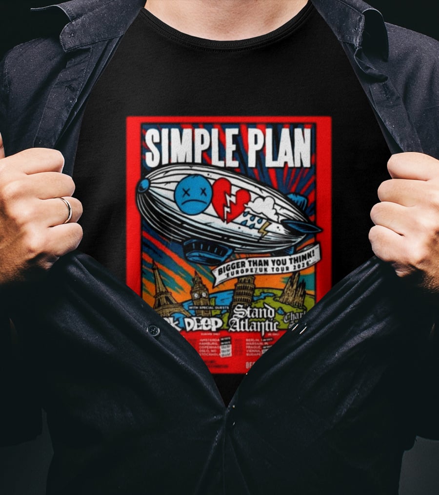SIMPLE PLAN Bigger Than You Think Europe And UK Tour 2026 Featuring Neck Deep Stand Atlantic Charlotte Sands T-Shirt