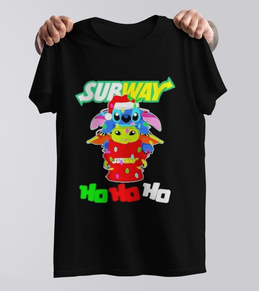 Subway Baby Yoda Stitch Christmas 2026 Ho Ho Ho T-Shirt