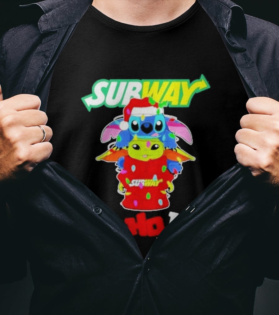 Subway Baby Yoda Stitch Christmas 2026 Ho Ho Ho T-Shirt