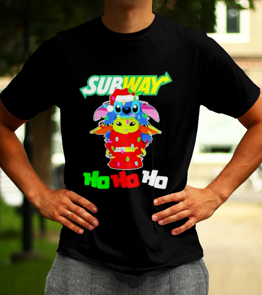 Subway Baby Yoda Stitch Christmas 2026 Ho Ho Ho T-Shirt