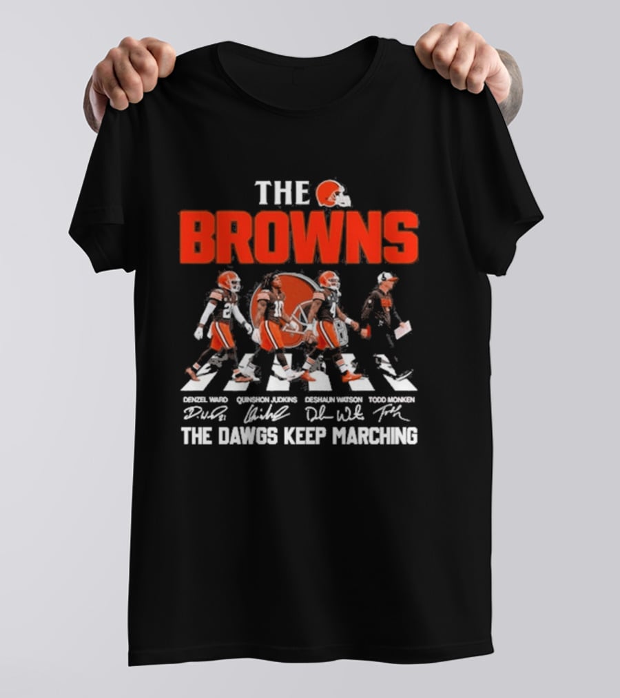 The Browns 2026 Team Football Abbey Road The Dawgs Keep Marching Denzel Ward Myles Garrett Deshaun Watson Todd Monken T-Shirt