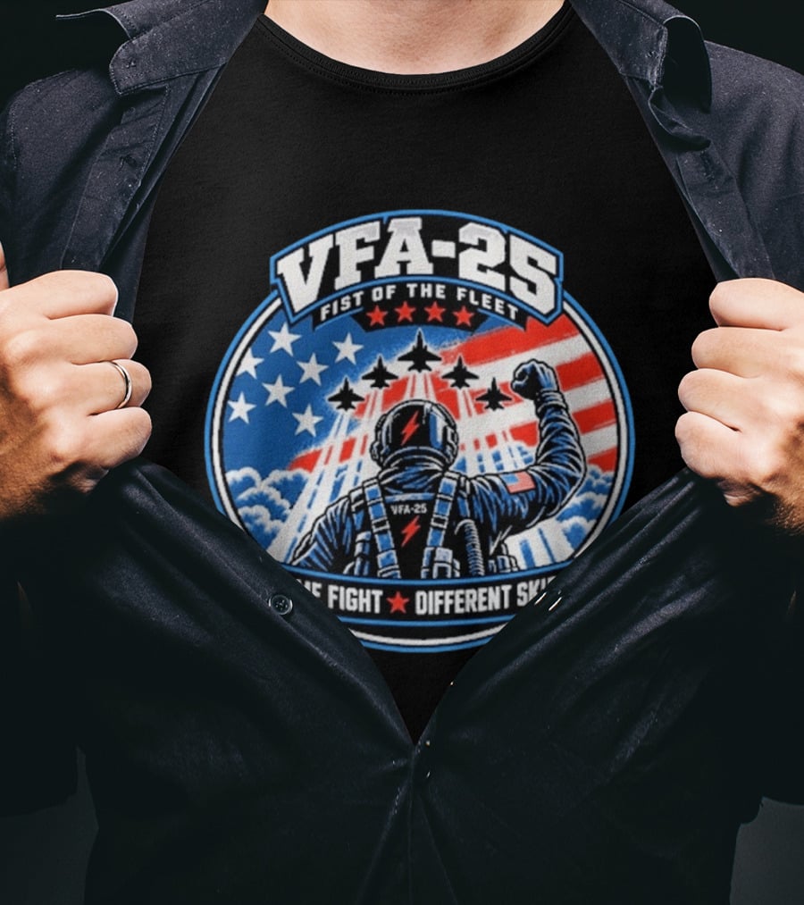 VFA 25 Fist Of The Fleet Fighter Pilot American Flag Same Fight Different Skies T-Shirt