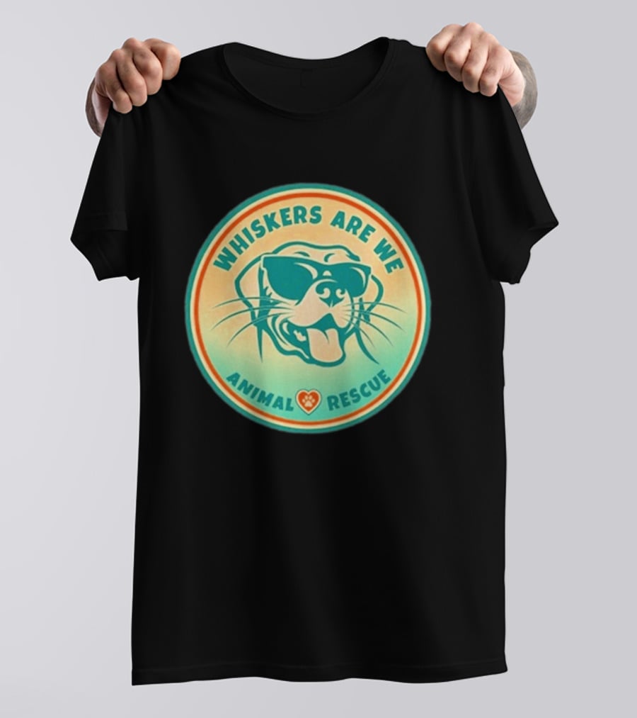 Whiskers Are We Animal Rescue Sunglasses Dog Paw Heart T-Shirt