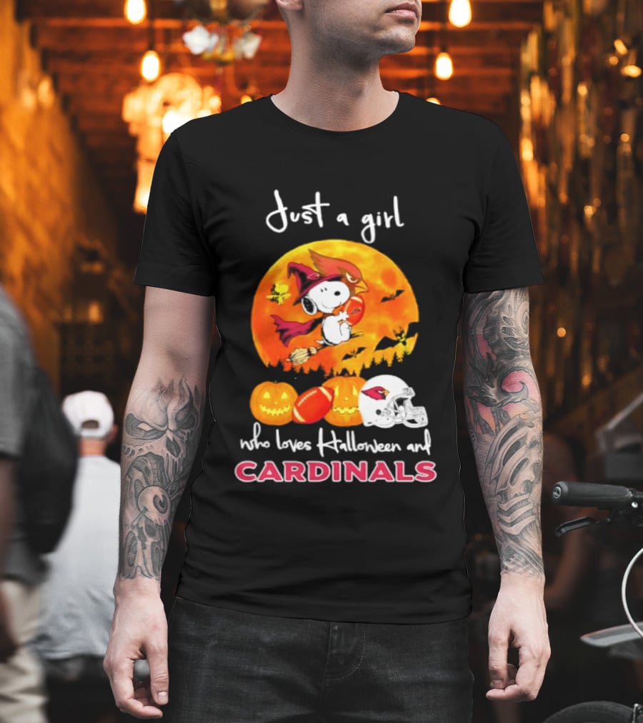 Just A Girl Who Loves Halloween And Cardinals Snoopy Woodstock Pumpkin 2026 T-Shirt