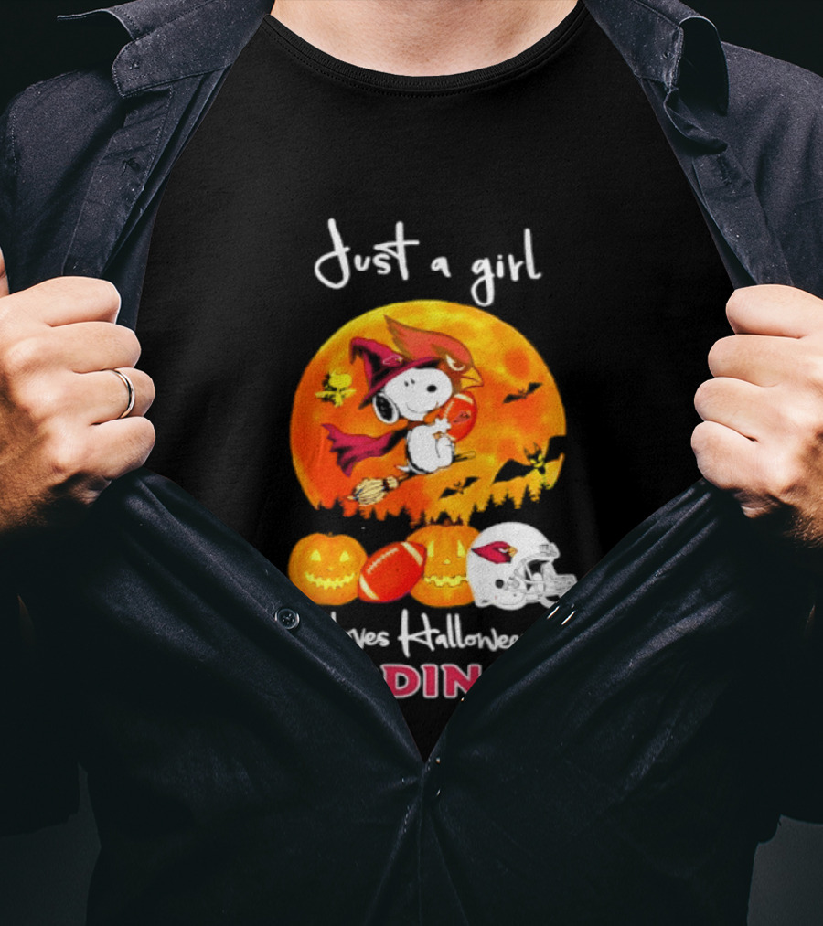 Just A Girl Who Loves Halloween And Cardinals Snoopy Woodstock Pumpkin 2026 T-Shirt