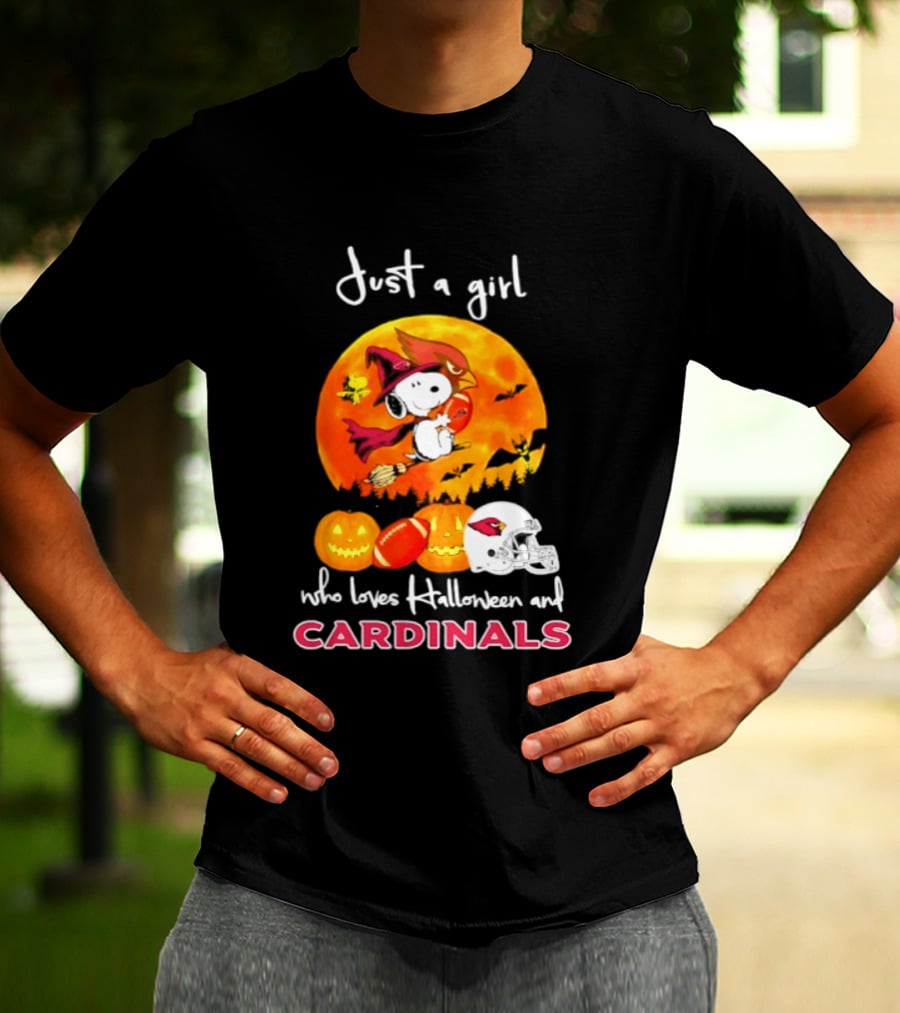 Just A Girl Who Loves Halloween And Cardinals Snoopy Woodstock Pumpkin 2026 T-Shirt