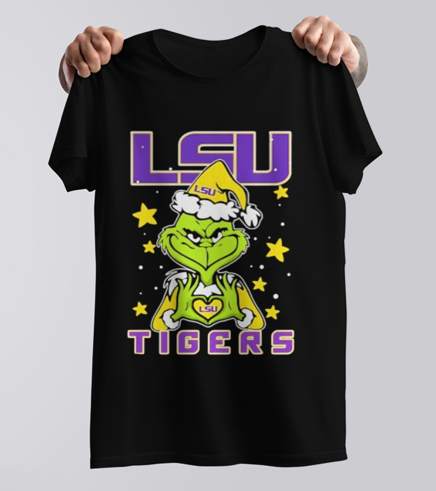 LSU Tigers Grinch Love Hands Christmas 2026 Football Holiday T-Shirt