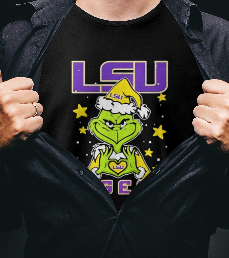 LSU Tigers Grinch Love Hands Christmas 2026 Football Holiday T-Shirt