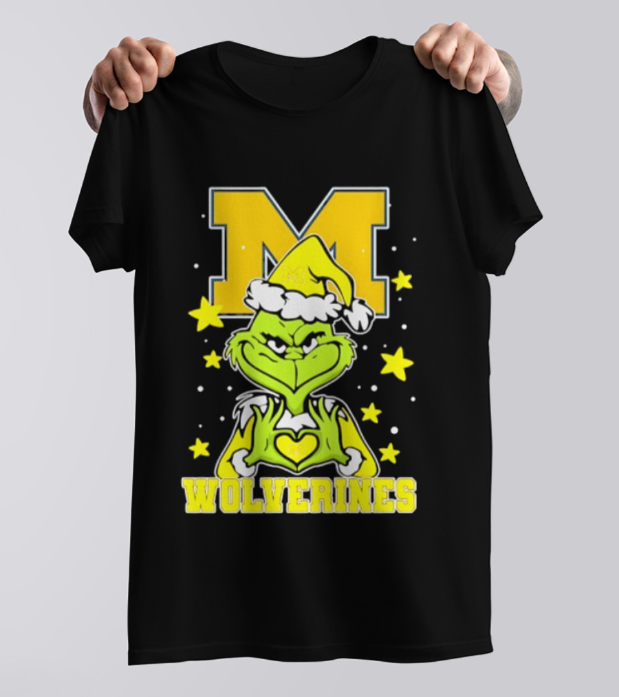 Michigan Wolverines Grinch Love Hands Christmas Football 2026 T-Shirt