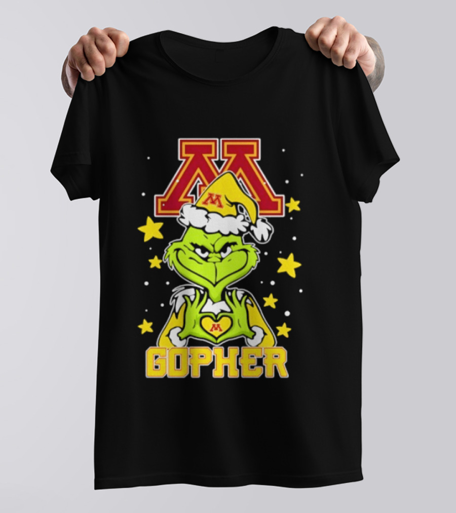 Minnesota Golden Gophers Santa Grinch Love Hands Christmas Football 2026 T-Shirt