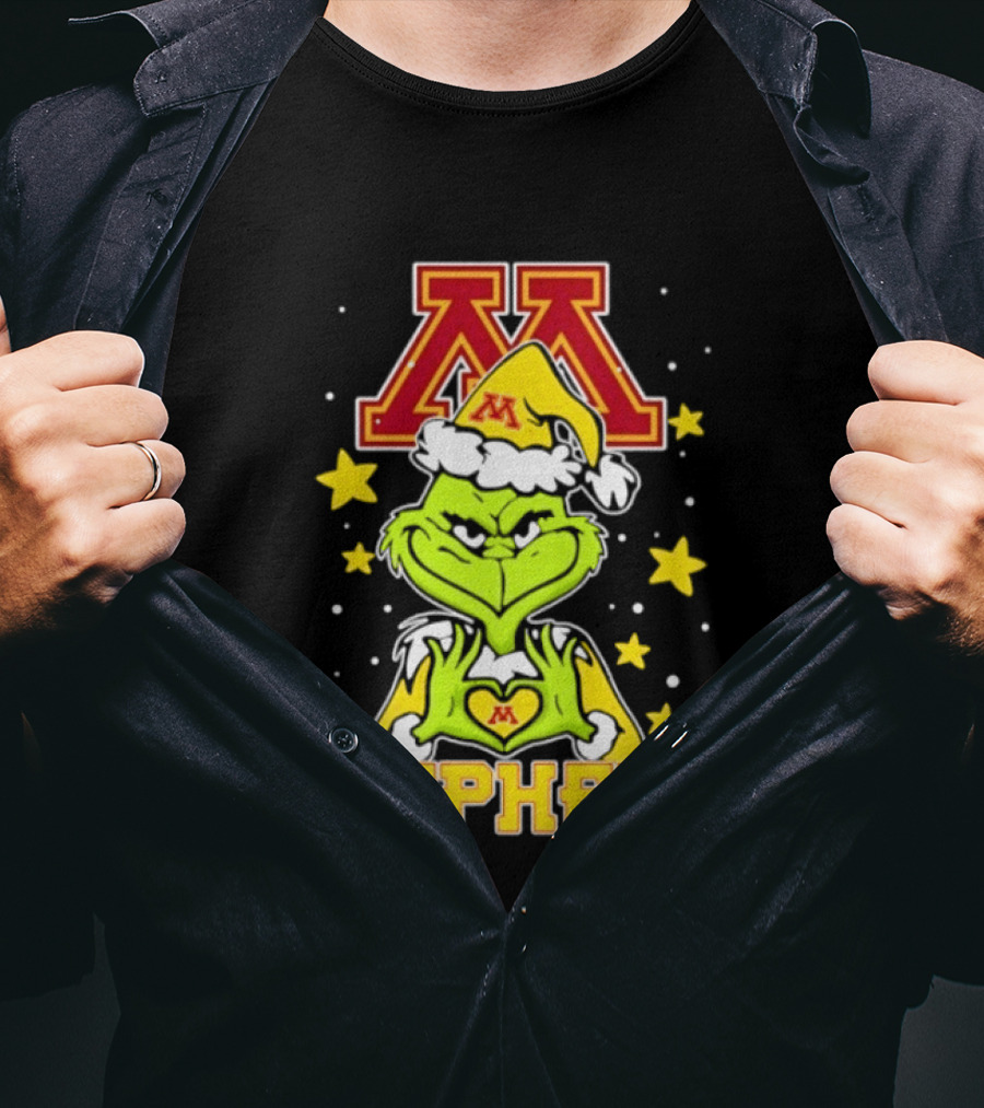 Minnesota Golden Gophers Santa Grinch Love Hands Christmas Football 2026 T-Shirt
