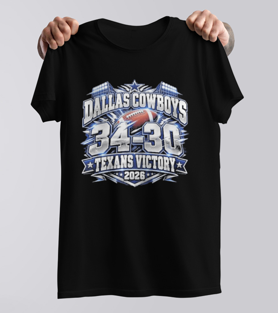 Dallas Cowboys 34 30 Texans Victory 2026 Football Scoreboard T-Shirt