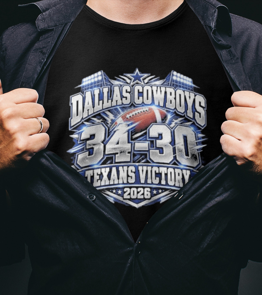 Dallas Cowboys 34 30 Texans Victory 2026 Football Scoreboard T-Shirt