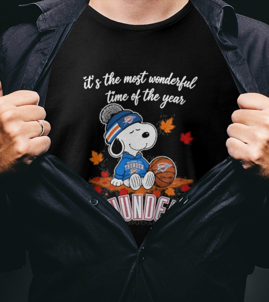 Oklahoma City Thunder Snoopy Most Wonderful Time Of The Year Autumn Football T-Shirt