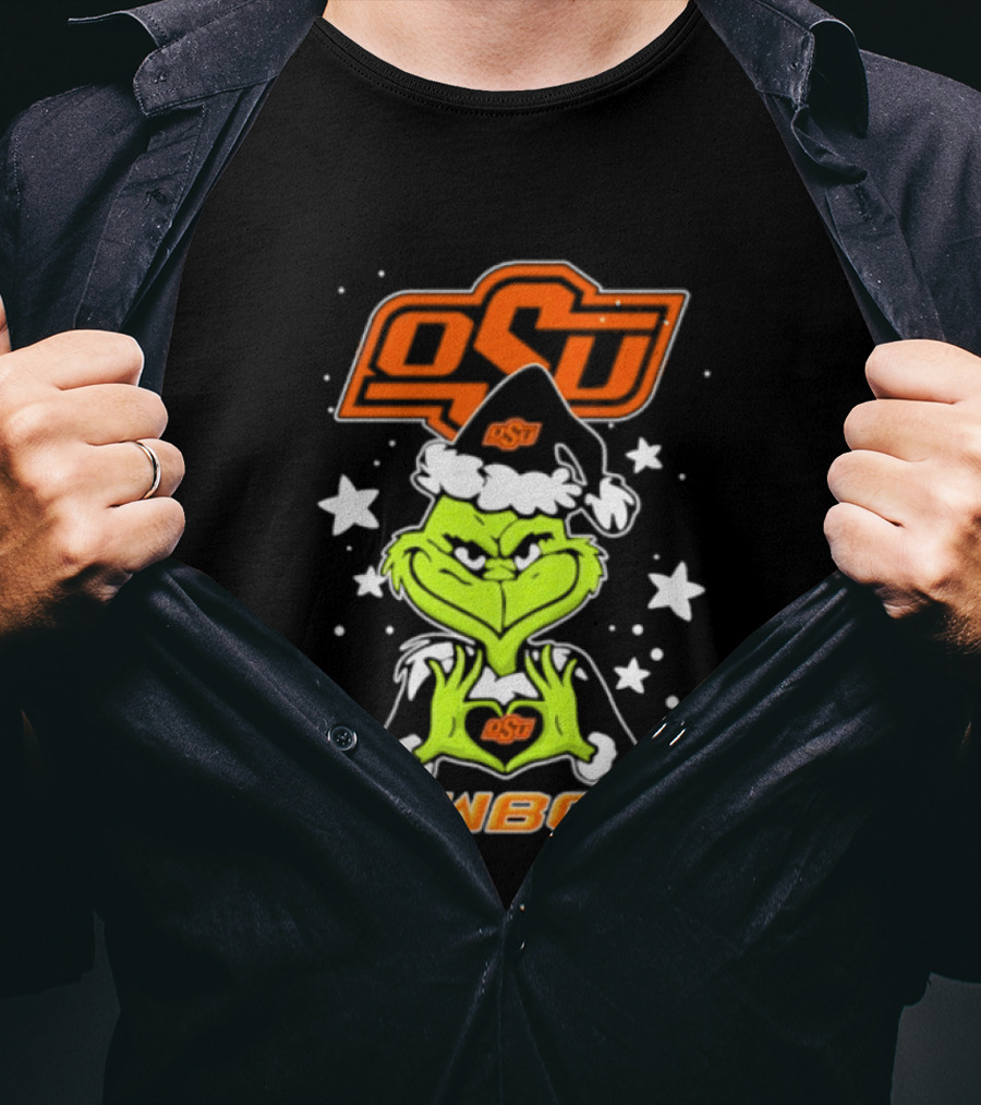 Oklahoma State Cowboys Grinch Love Hands Christmas Football 2026 T-Shirt