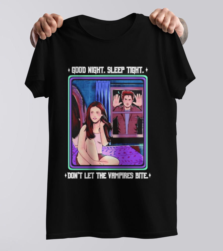 Good Night Sleep Tight Don't Let The Vampires Bite Twilight Bedroom Scene T-Shirt