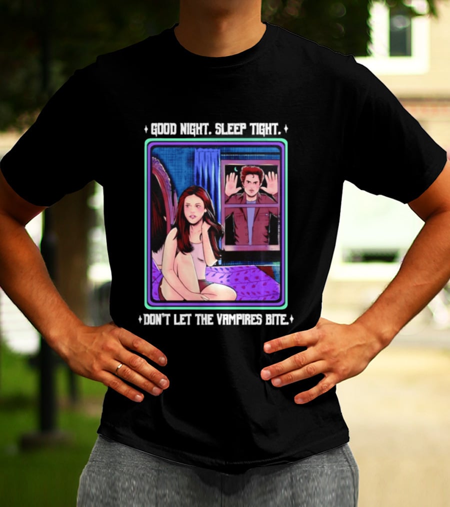 Good Night Sleep Tight Don't Let The Vampires Bite Twilight Bedroom Scene T-Shirt