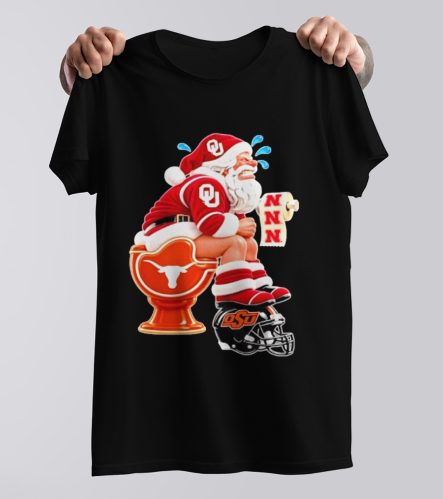 OU Oklahoma Sooners Santa Claus Toilet Texas Longhorns OSU Cowboys Football Meme T-Shirt
