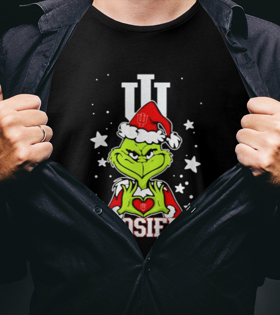 Indiana Hoosiers Grinch Christmas Love Hands 2026 Football T-Shirt