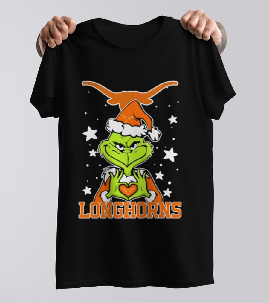 Texas Longhorns Grinch Christmas Love Hands Football 2026 T-Shirt