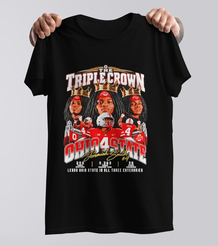 Ohio State Buckeyes Jeremiah Smith #4 The Triple Crown Leading In All Three Categories T-Shirt