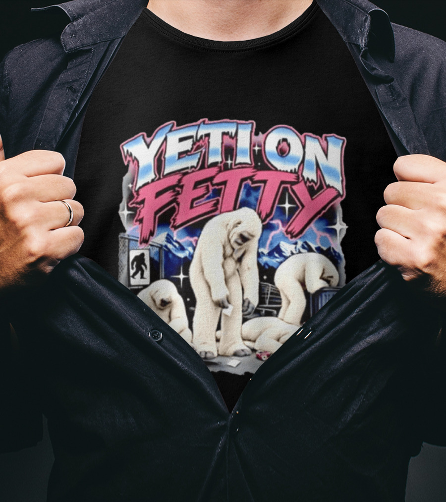Yeti On Fetty Bigfoot Snowy Mountain Scene T-Shirt