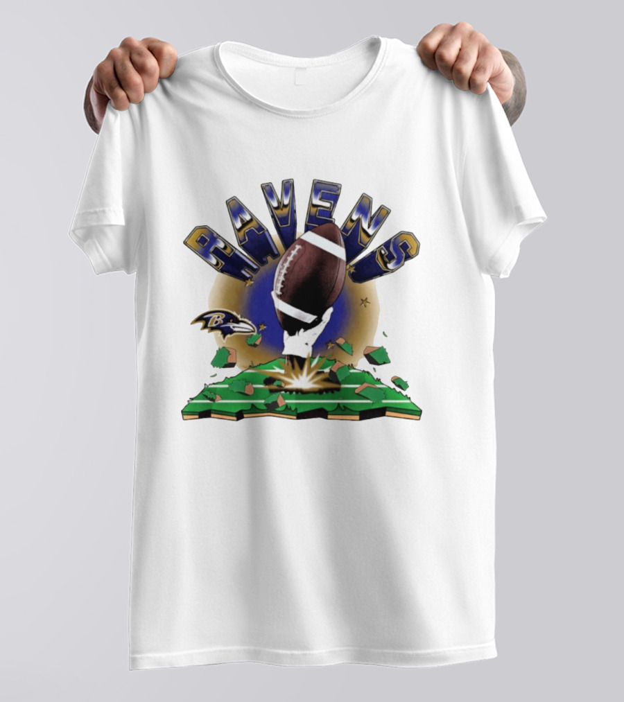 Ravens 2026 Explode Clubhouse Logo With Football And Hand Iconic Team T-Shirt