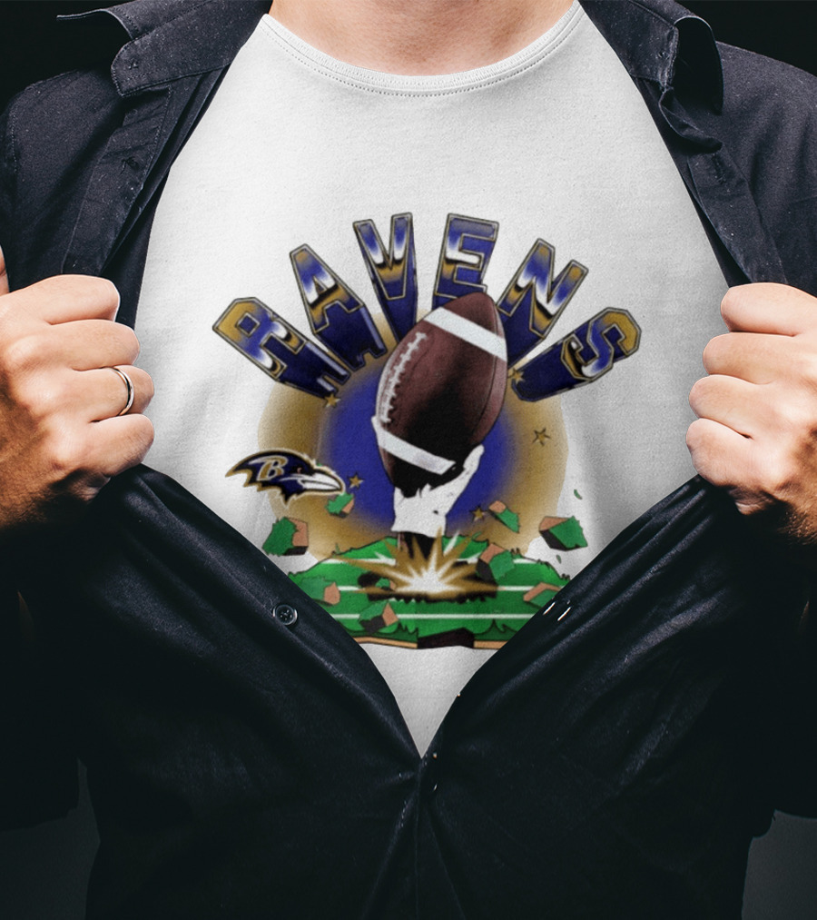 Ravens 2026 Explode Clubhouse Logo With Football And Hand Iconic Team T-Shirt