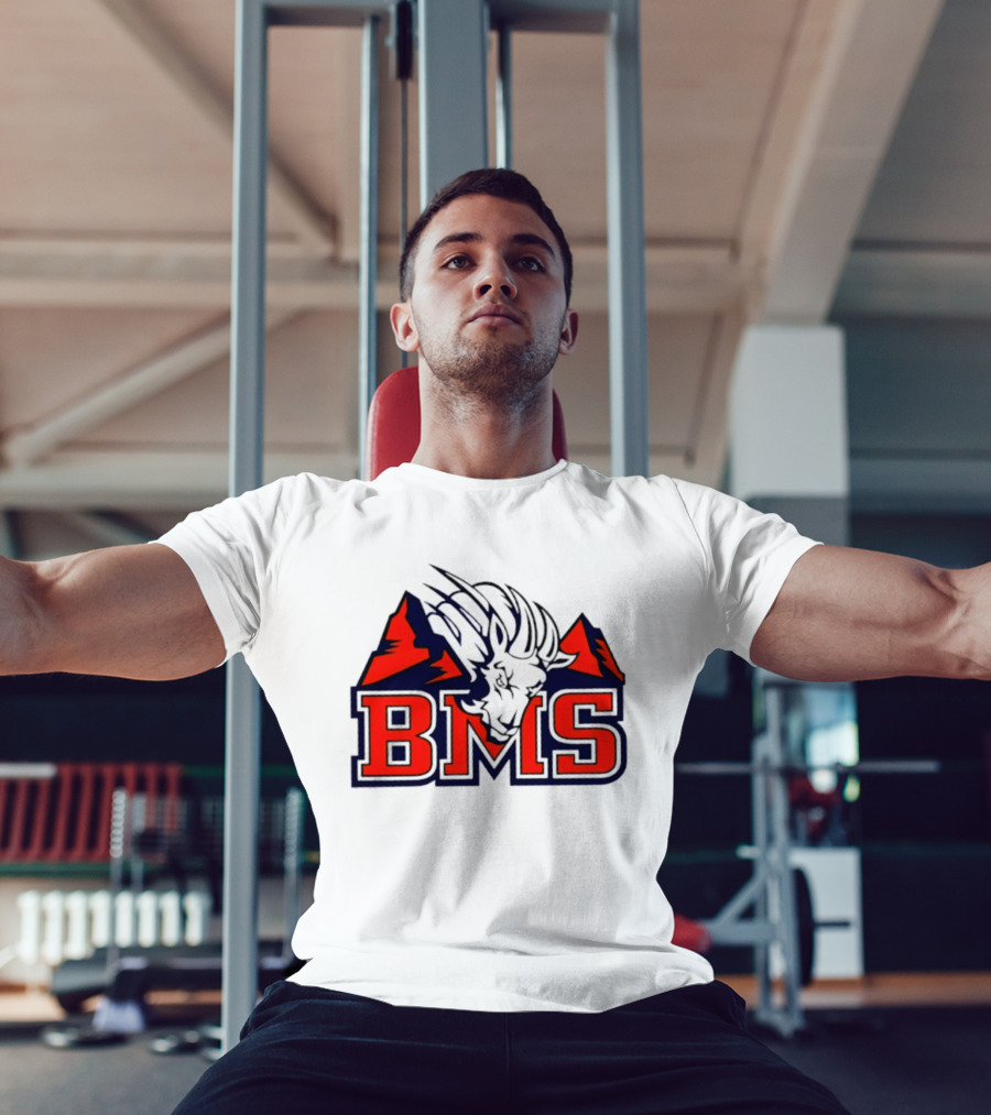 BMS Mountain Ram College Sports Iconic Red And Navy Blue T-Shirt