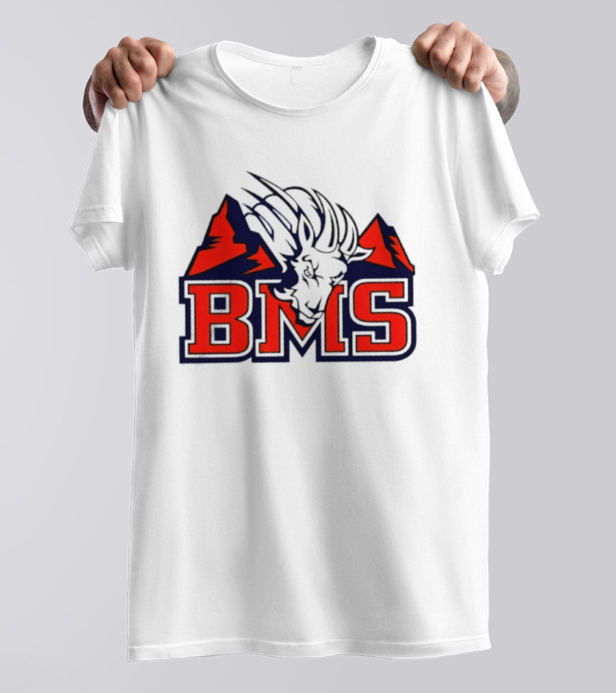 BMS Mountain Ram College Sports Iconic Red And Navy Blue T-Shirt