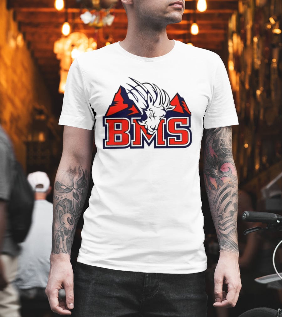 BMS Mountain Ram College Sports Iconic Red And Navy Blue T-Shirt