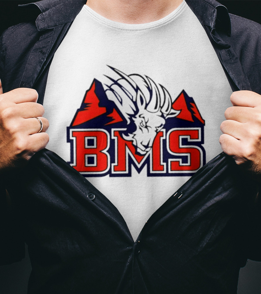 BMS Mountain Ram College Sports Iconic Red And Navy Blue T-Shirt
