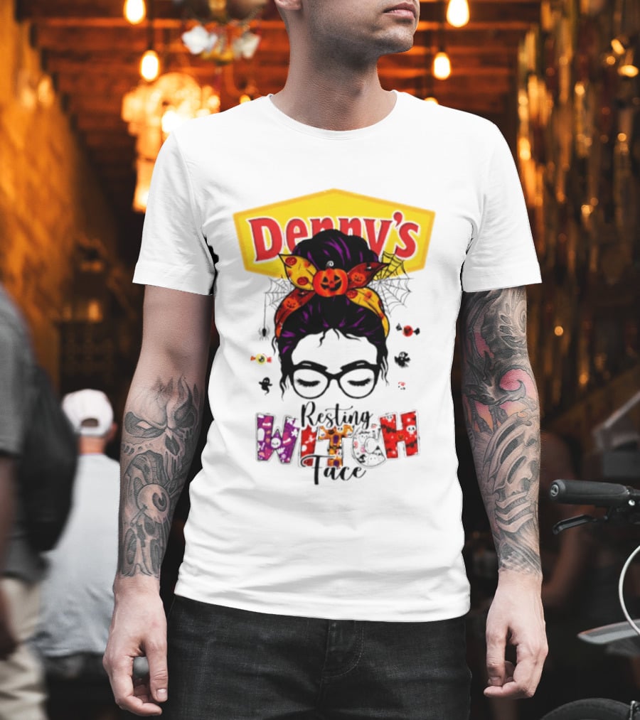 Denny's Resting Witch Face Halloween 2026 Pumpkin Headband And Web Glasses T-Shirt