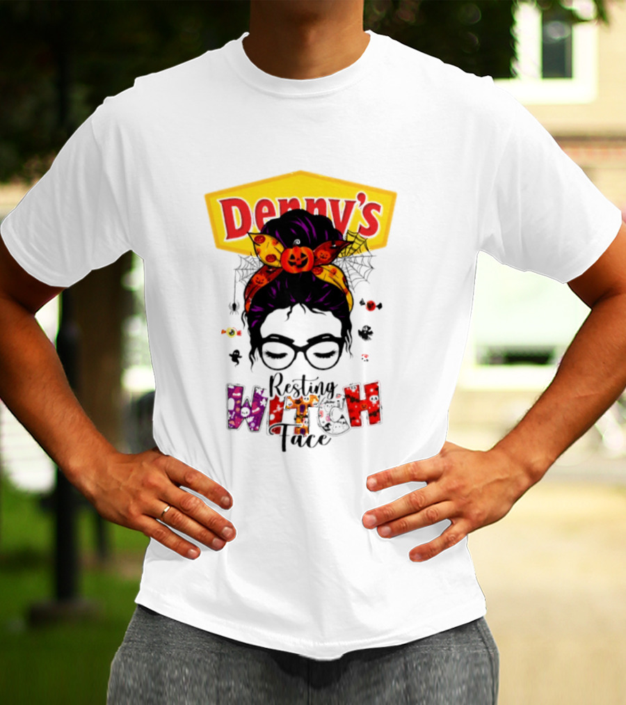 Denny's Resting Witch Face Halloween 2026 Pumpkin Headband And Web Glasses T-Shirt