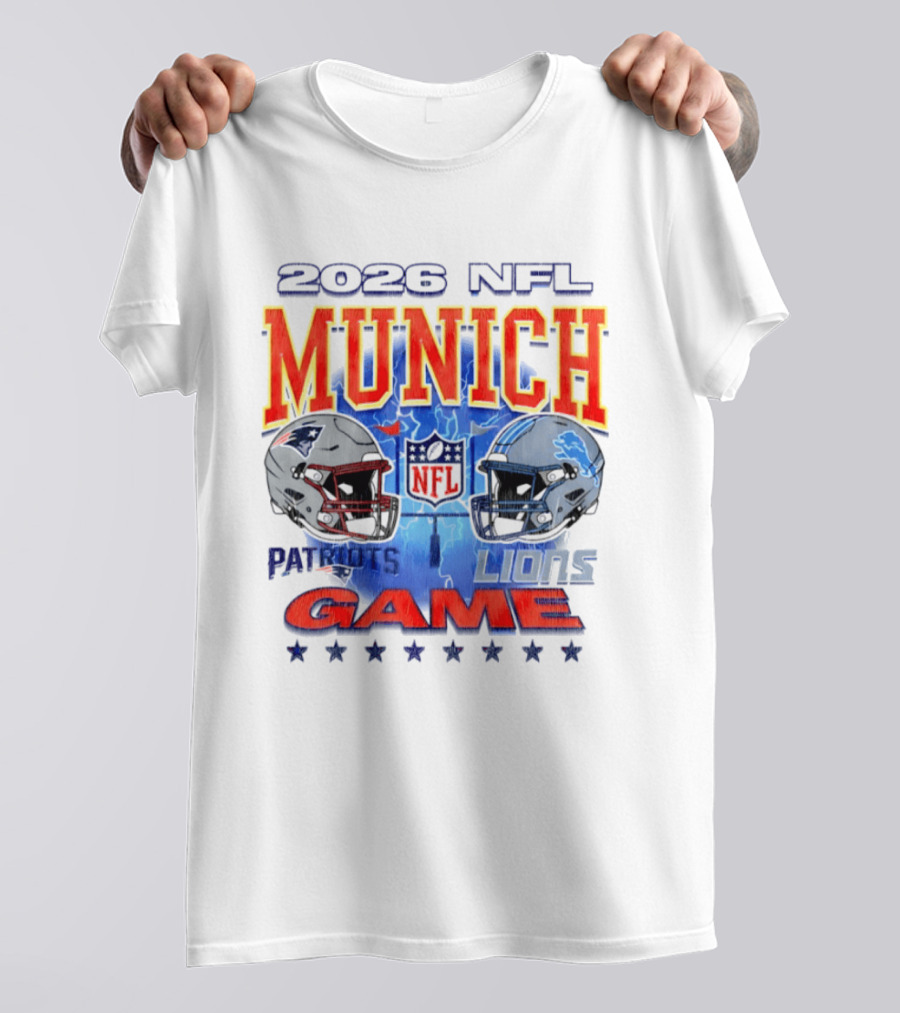 2026 NFL Munich Game New England Patriots Vs Detroit Lions Helmets T-Shirt