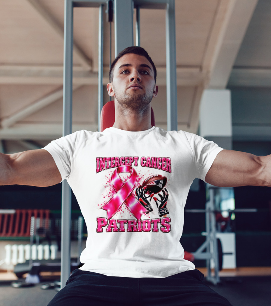 Intercept Cancer New England Patriots 2026 Football Gloves Pink Ribbon Awareness T-Shirt