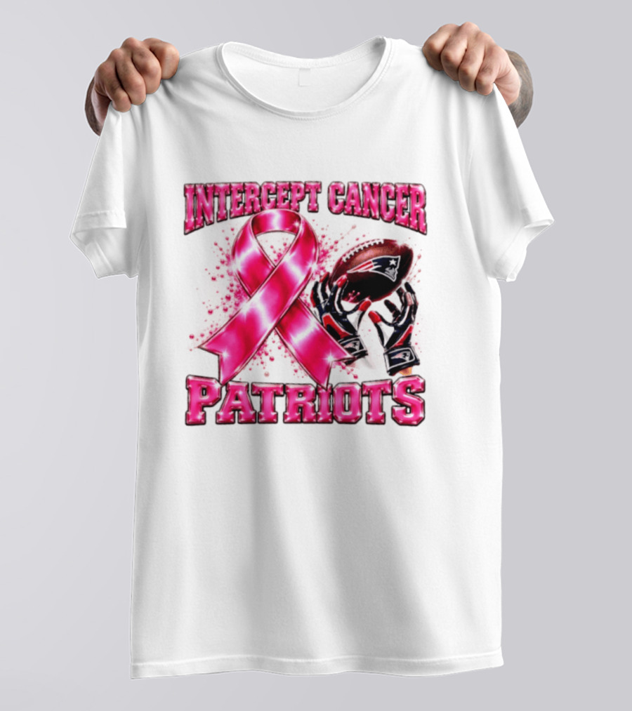 Intercept Cancer New England Patriots 2026 Football Gloves Pink Ribbon Awareness T-Shirt