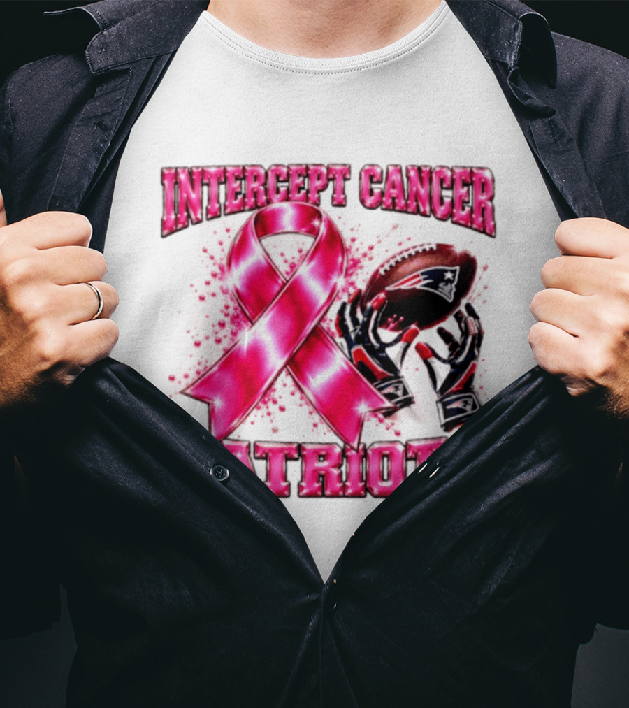 Intercept Cancer New England Patriots 2026 Football Gloves Pink Ribbon Awareness T-Shirt