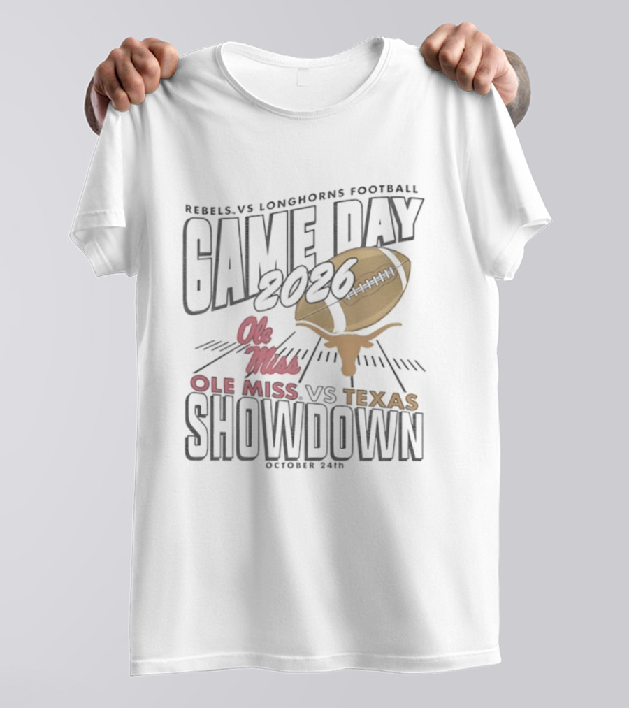 Rebels Vs Longhorns Football 2026 Game Day Ole Miss Vs Texas Showdown T-Shirt