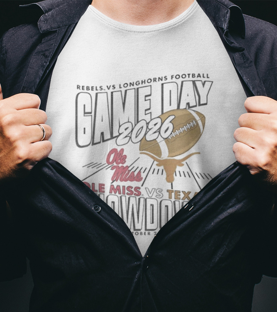 Rebels Vs Longhorns Football 2026 Game Day Ole Miss Vs Texas Showdown T-Shirt