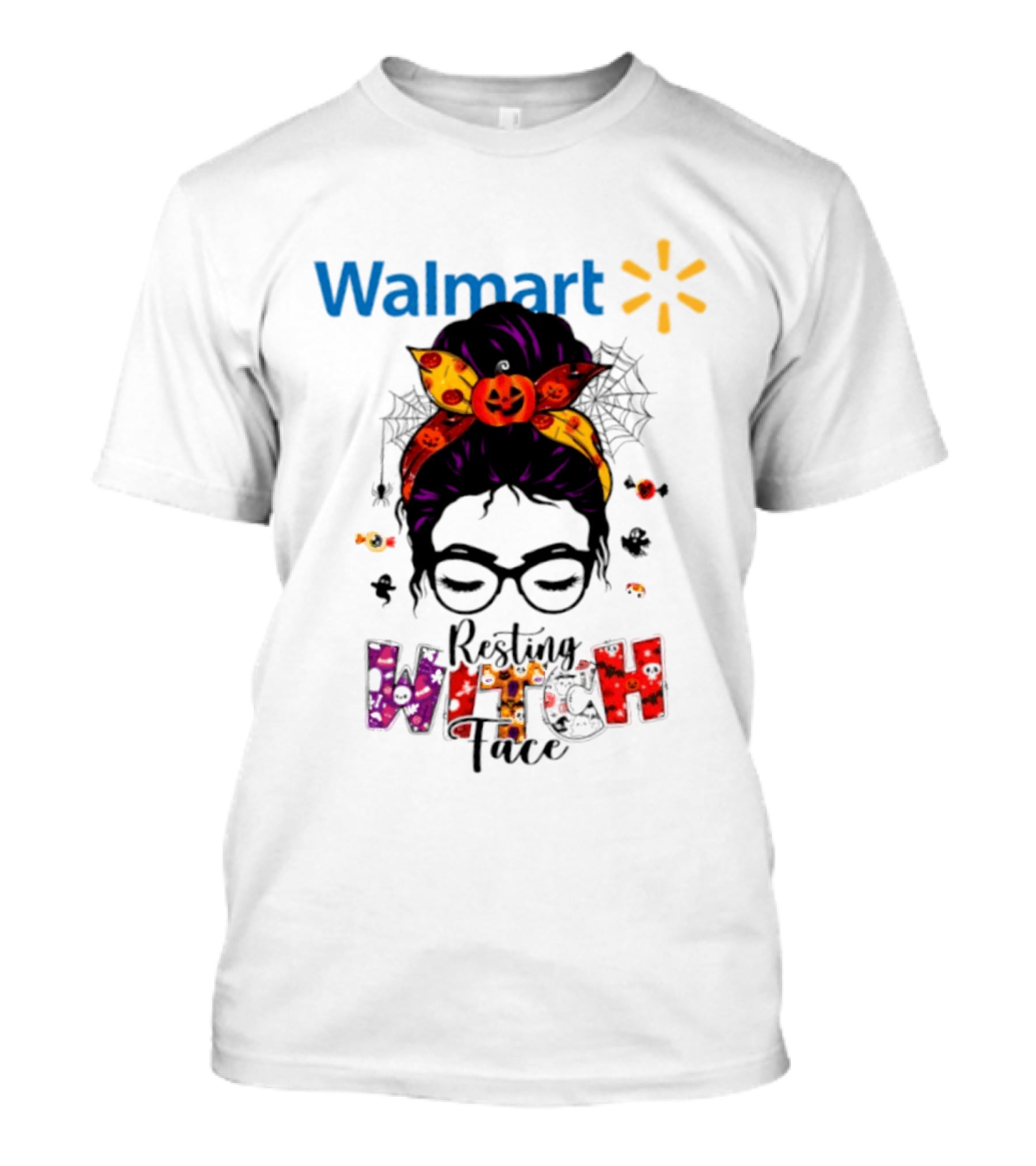 Walmart Resting Witch Face Halloween 2026 Pumpkin Glasses Fun T-Shirt