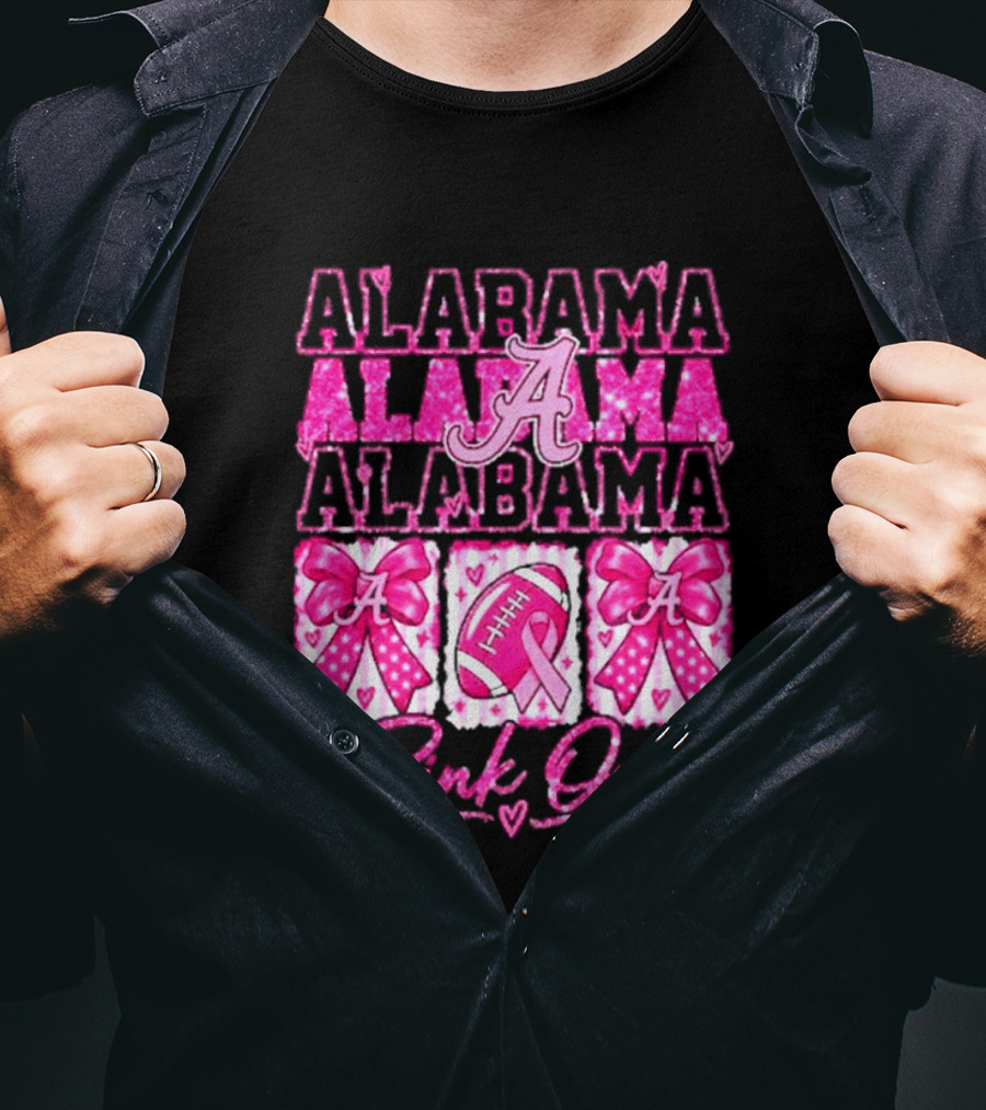 Alabama Crimson Tide A Pink Out Breast Cancer Awareness Football Bow Game Day T-Shirt