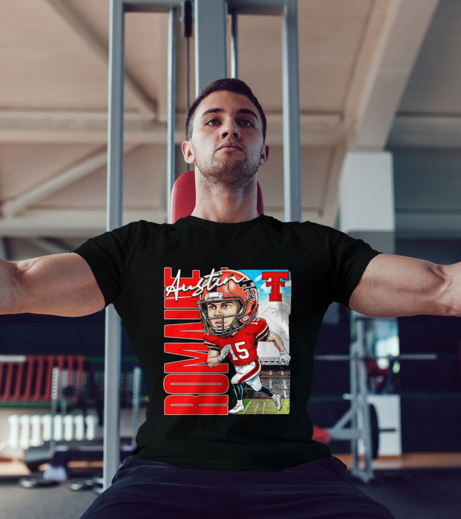 Austin Romaine Texas Tech Red Raiders Football NCAA Stadium Caricature T-Shirt