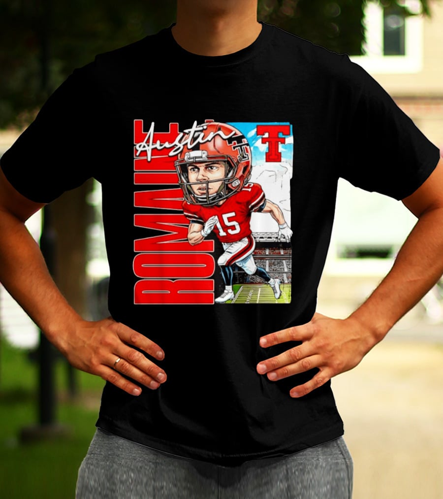 Austin Romaine Texas Tech Red Raiders Football NCAA Stadium Caricature T-Shirt