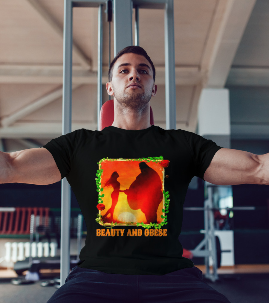 Beauty And Obese Romantic Satire With Sunset Silhouette And Roses T-Shirt